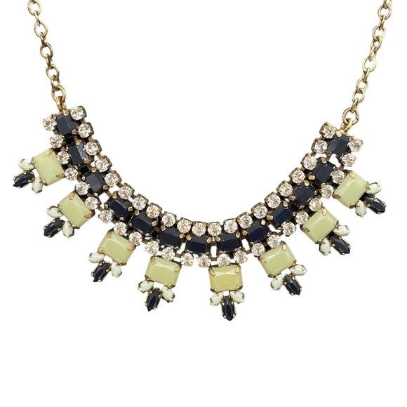 J. Crew Green Black Beaded Rhinestone Statement Bib Necklace Elegant Evening Pre - Picture 3 of 7